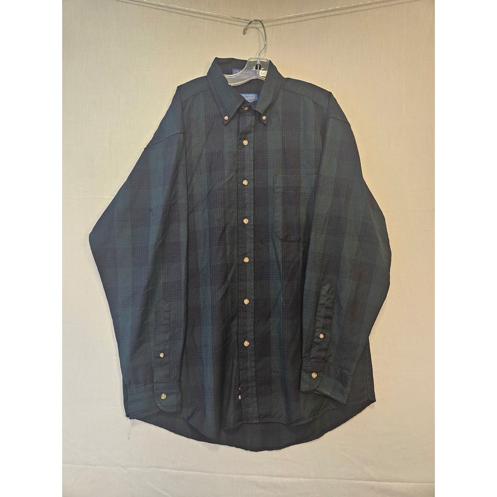 Sir Pendleton Mens Wool Plaid Button Down Shirt Green Blue Long Sleeve Medium